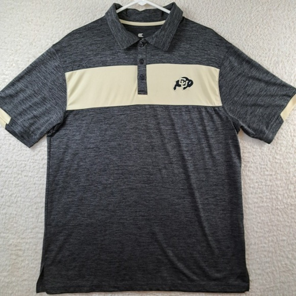 Colorado Buffaloes Colosseum Heather Gray Polo Shirt Men Large Short Sleeve Golf